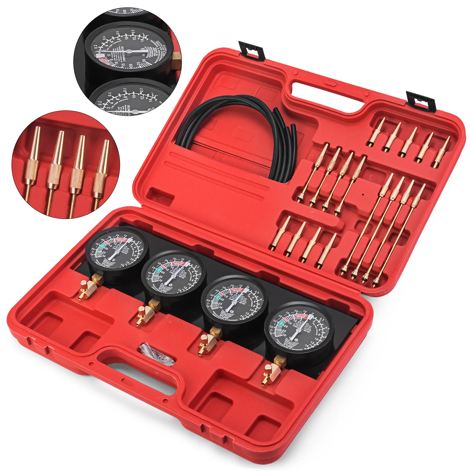 SucceBuy Kraftstoff-Vakuum-Vergaser, Synchronisator, Vergaser-Werkzeug, Synchronisierung, 4-Gauge-Set mit Gummischlauch, Vakuum-Balancer-Messgerät-Set für Motorräder Image