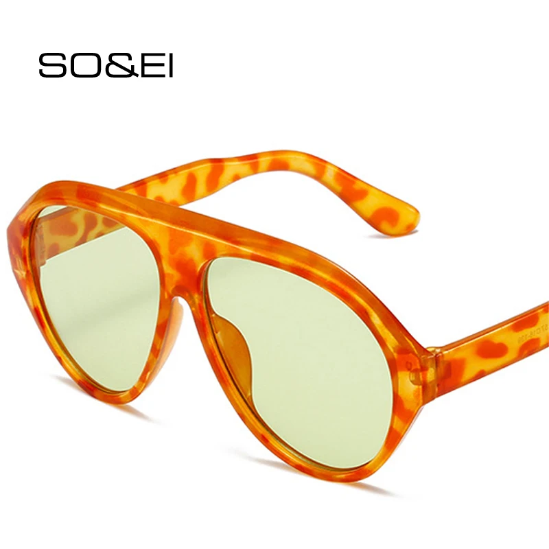 SO&EI Modische übergroße Piloten-Sonnenbrille für Damen, Vintage-Stil, grün-orange Farbtöne, UV400, für Herren, Outdoor-Sport, Fahren, Farbverlaufs-Sonnenbrille