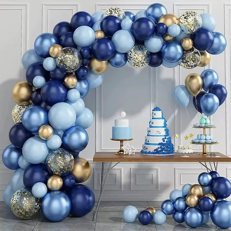 Blaue metallische Luftballons, Girlanden-Set, Gold-Konfetti-Ballonbogen, Geburtstagsparty-Dekoration, Kinder, Hochzeit, Geburtstag, Babyparty, Junge Image