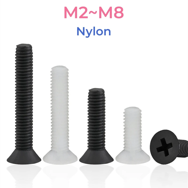 Schwarz Weiß PA66 Nylon Senkkopfschraube M2 M2,5 M3 M4 M5 M6 M8 Kunststoff Phillips Flachkopfschrauben Bolzen Image
