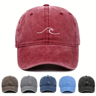 Wave Ripple Stickerei Baseball Cap Einfarbig Washed DistressedDad Hüte Einfache Vintage Hip Hop Sonnenhüte für Damen und Herren