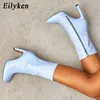 Eilyken New Fashion Square Toe Reiß verschluss Stiefeletten Frauen Street Style Chunky High Heels Damenschuhe Größe 35-42