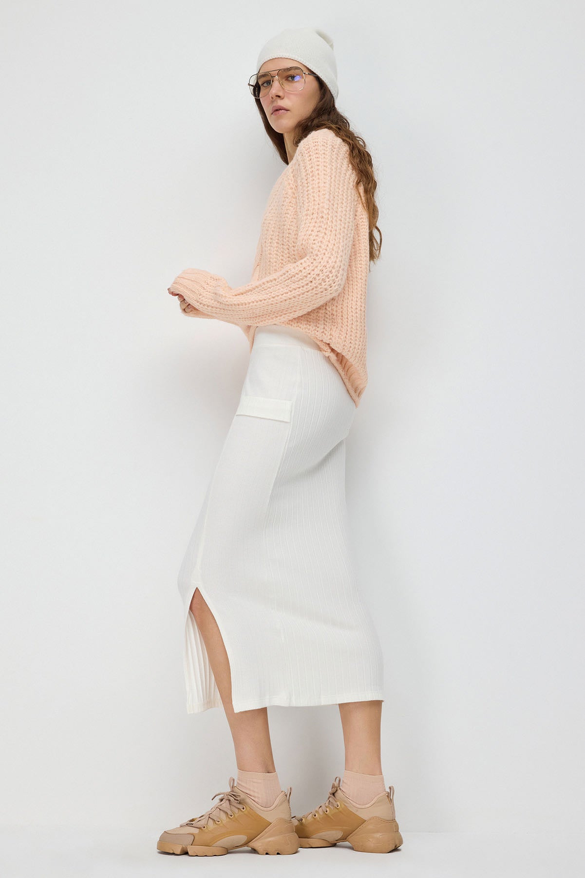 Dehnbare Midi-Rock mit Schlitz Image