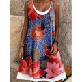 Per donna Mini Abito Vestito T-Shirt Vestito Estivo Abito a trapezio Vacanza Casual Spiaggia Quotidiano Vestibilità regolare Floreale Senza Maniche Collo a U Nero Rosso Blu marino Blu Estate