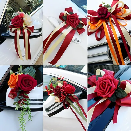Fleur de décoration de voiture de mariage créative, rétroviseur Foy, décoration de porte,