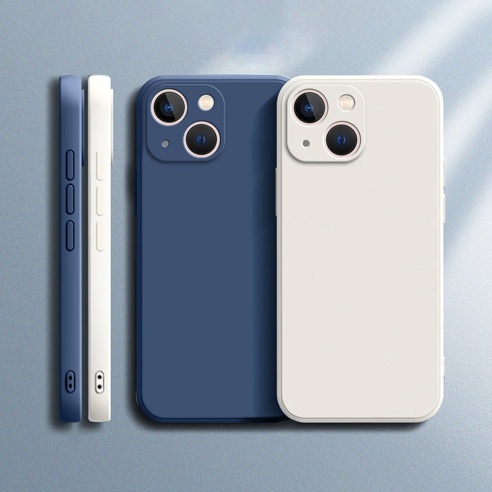 Coque de téléphone carrée en silicone liquide, coque de protection pour appareil photo de luxe, iPhone 14 Plus, iPhone 11, iPhone 12, iPhone 13, iPhone 14 Pro Max, iPhone 13 Mini