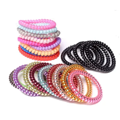 10 Pcs scrunchy phone cord telephone wire elastic Silicone rubber bands for women and baby girls