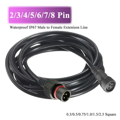 Waterproof Outdoor Male Female Extension Line IP67 2 3 4 5 6 7 8 Pin LED Docking Plug Cable 0.3-2.5