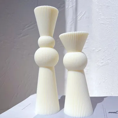 Geometric Abstract Decorative Striped Soy Wax Mold Roman Ribbed Pillar Candle Mold Cylindrical Aesthetic Silicone Mould