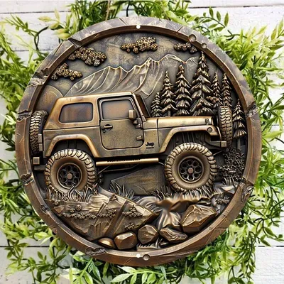 Anti-Rust Round Aluminum Jeep Backyard Scene Sign, UV Resistant and Scratch Resistant, Easy Hanging