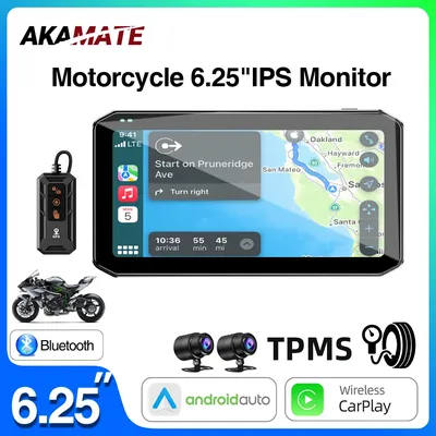 Motorcycle Recorder CarPlay Android Auto Navigation Monitor with Remote Control DVR Bluetooth BSD Vehicle Speed Display 6.25inch