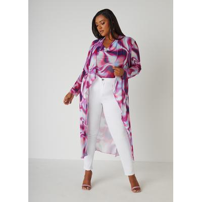 Plus Size Open Front Abstract Mesh Duster