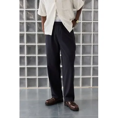 Loom Black Seersucker Trousers - Black 32W 30L at Urban Outfitters