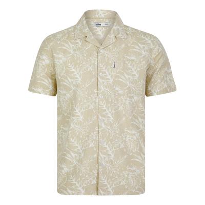 Shirts Paraiso Tropical Palm Print Short Sleeve Open Collar Cotton Hawaiian Shirt in Stone Chambray / M - Tokyo Laundry