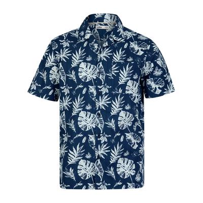 Shirts Patron de Hojas Tropical Palm Print Short Sleeve Open Collar Cotton Hawaiian Shirt in Ensign Blue / XL - Tokyo Laundry