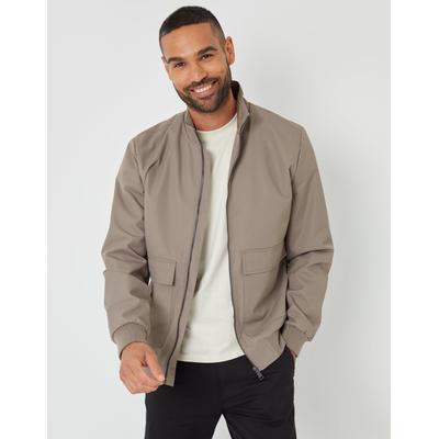 Taupe Patch Pocket Funnel Neck Harrington Style Jacket