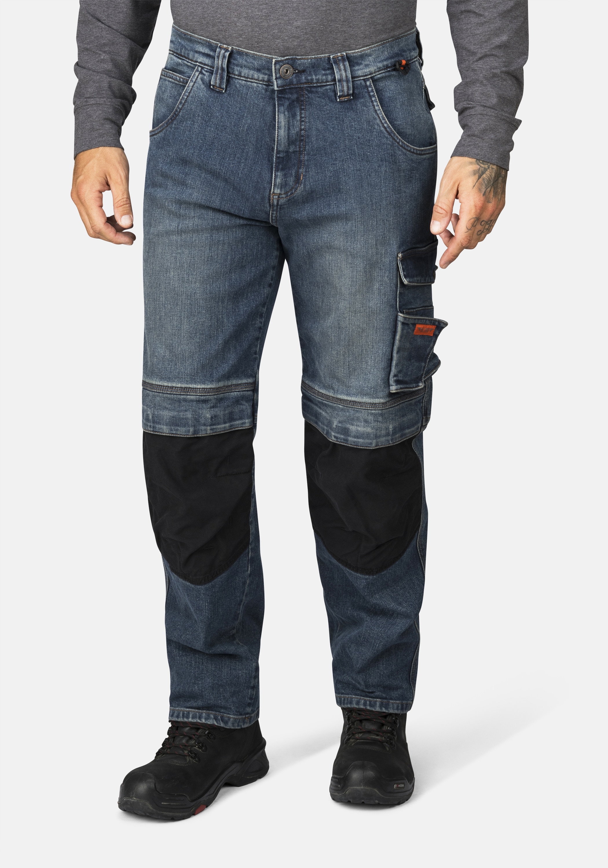 Workerjeans HERO BY JOHN MEDOOX "CALGARY Denim Pro Workwear Arbeits-Cargojeans", Herren, Gr. 54, Länge 32, blau (indigo vintage), Denim/Jeans, 99% Baumwolle, 1% Elasthan, regular fit lang, Jeans, Arbeits-Cargojeans Denim / Jeansfür Herren Image