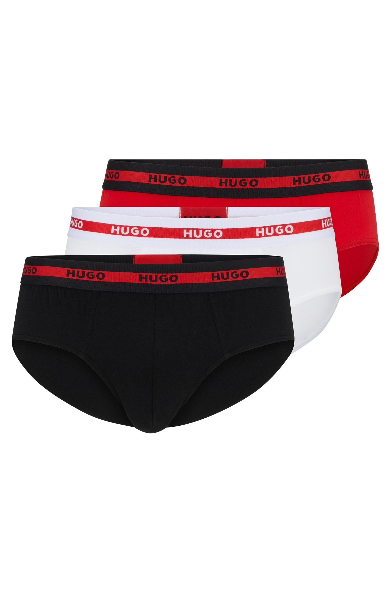 Slip HUGO UNDERWEAR, Herren, Gr. XXL (56), rot (hellrot, weiß, schwarz), Jersey, Obermaterial: 95% Baumwolle, 5% Elasthan, kontrastfarbene Details, unifarben, eng, Unterhosen, mit Kontraststreifen und Logoschriftzügen auf dem Bund Image