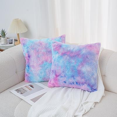 TEMU 2-pack Contemporary Rabbit Fur Soft Throw Pillow Covers, Tie-dye Gradient Series Cushion Cases, 18x18inch, Polyester, With Zipper Closure, Hand Wash Living Room Sofa Decor (inserts Not Included) Image