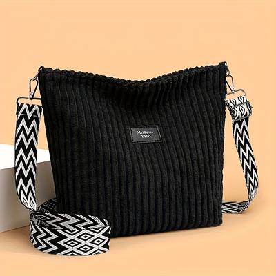 TEMU Casual Corduroy Crossbody Bag For Women, Design, Adjustable Strap, Zipper Closure, Lightweight Shoulder Bag With Polyester , For Daily And Shopping, In Khaki, White, Green, Black Image