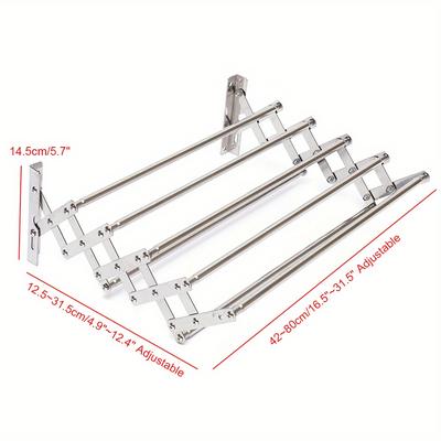 TEMU [home Relaxation] Adjustable Stainless Steel Wall-mounted Folding Clothes Drying Rack With Towel Bar And Multiple Hangers For Laundry Room Storage, Laundry Room Accessories, Drying Racks Image