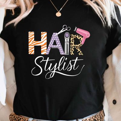 TEMU Hair Print T-shirt, Short Sleeve Crew Neck Casual Top For Summer & Spring, Women's Clothing Image