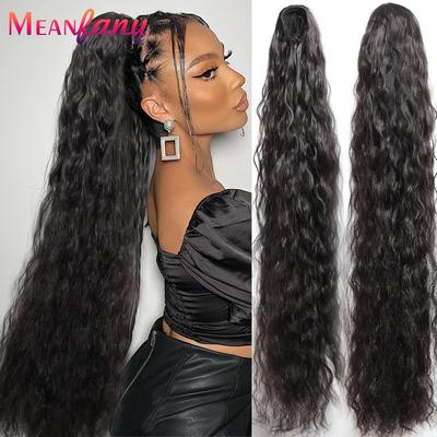 "TEMU Extra Long 36" Curly Clip-in Ponytail Extension - Heat Resistant Synthetic Hair In Black, Brown & Ombre Blonde For Women" Image