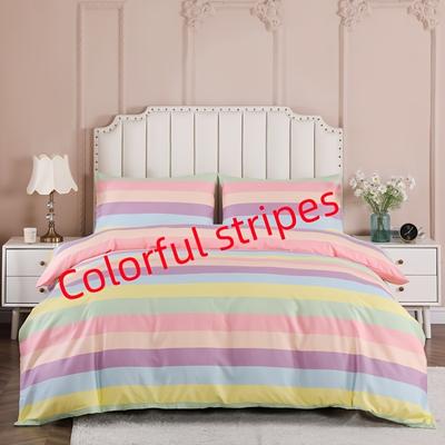 TEMU Colorful Stripe Set, Bringing People -like , Quilt -piece Set Includes 1 Quilt Cover And 2 Pillowcases, No Pillow Core, No Quilt Core Image