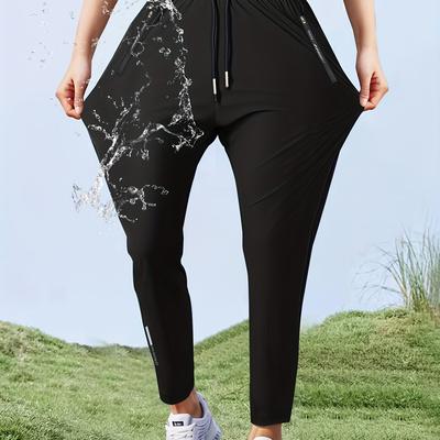 TEMU Women's High-elastic Straight Pants With A Drawstring Waist, Suitable For Outdoor Leisure And Autumn, Featuring A , Quick-dry Fabric, And Zippered Pockets. Image