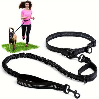 TEMU Adjustable Dog Leash For Medium To Large Dogs - Reflective, Bungee With Handle, Polyester, Ideal For Training, Walking, Jogging & Running - Hand Wash Only Image