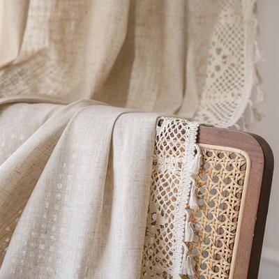 TEMU 1 Panel Boho-chic Pure Linen Crochet Curtain With Tassels - Semi-sheer, Style, Rod Pocket Room, Bedroom, Dining & Kitchen, Uv Protective, Hand Washable, Curtains For Living Room Image