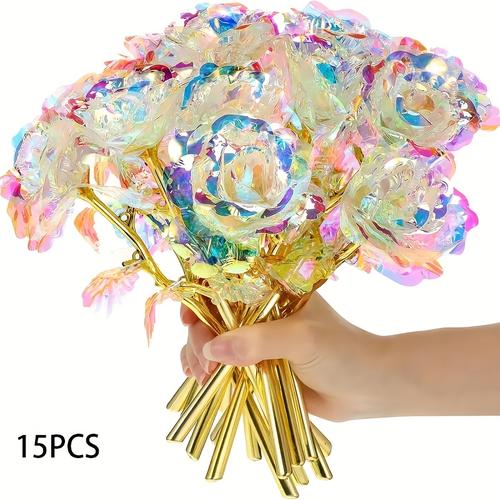 TEMU 15pcs pour 24K Rose, 520 Cadeau de la Saint-Valentin, Fête des Enseignants, Fête des Mères, Fête des Pères, Cadeau de des Enseignants pour Petite , Épouse, Plusieurs Couleurs Disponibles