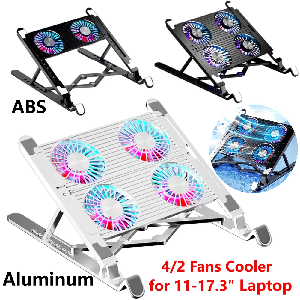 Tragbare Laptop-Halterung für 11–17,3 Zoll Laptop-Lüfter mit 2/4 Lüftern, faltbarer Gaming-Laptop-Kühler, Lüfter, RGB, 7 Höhe Image