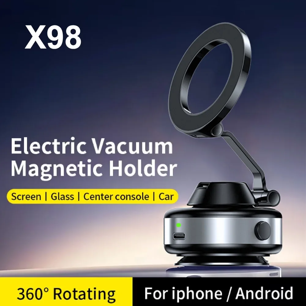 X98 Elektrischer Autotelefonhalter mit Vakuumsaugnapf 360° ° Rotation Starker magnetischer faltbarer Ständer für iPhone 12-16 Pro Xiaomi Samsung Image