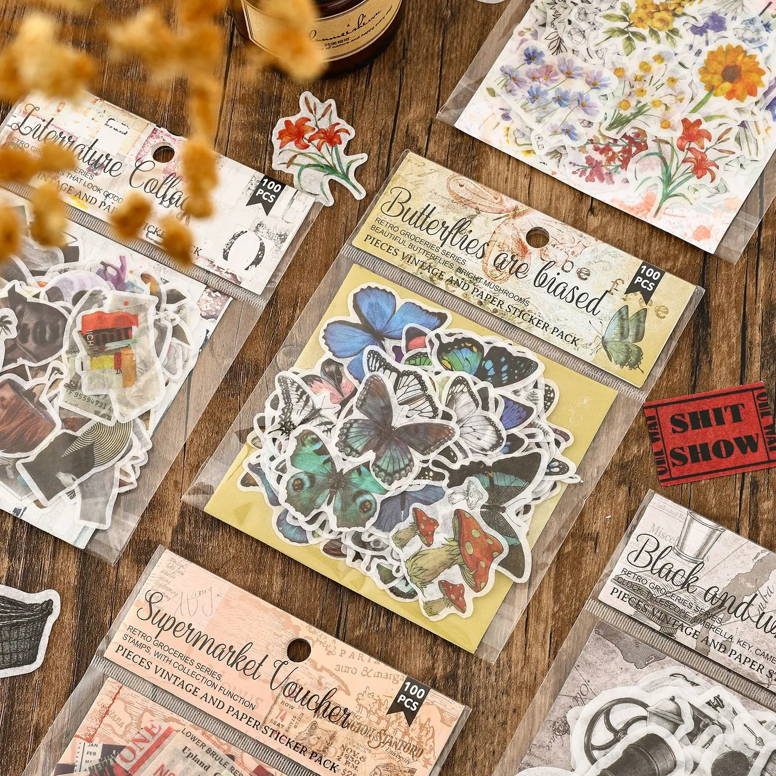 100 Stück/Packung Vintage Etiketten Aufkleber Kreativität dekorative Kleber DIY Hand Konto Tagebuch Album Scrap booking Material Image