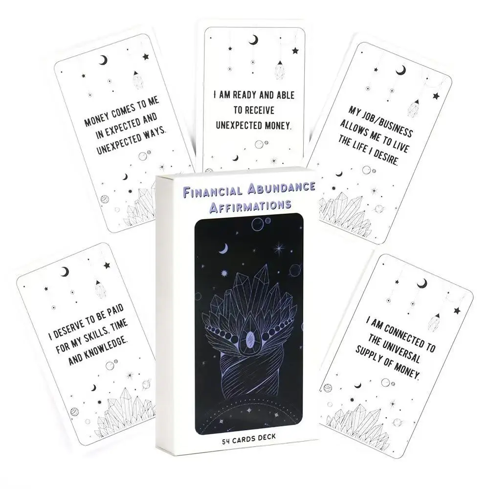 Bestätigungskarten für Finanzfehler, 54 Stück Karten, Bestätigungsdeck, 10,3 x 6 cm, um finanzielle Freiheit zu manifestieren und Geld anzulocken Image