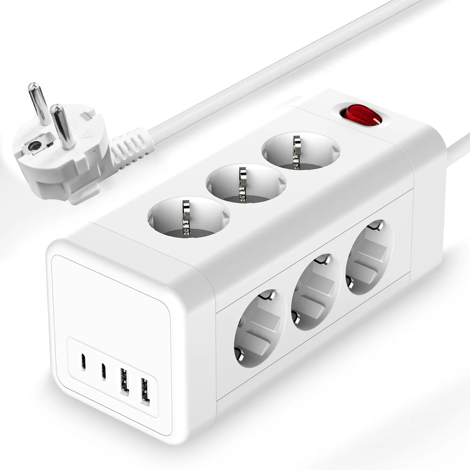 EU Tower 8/12-Wege-Steckdosen, Multifunktionssteckdose mit 2 USB-A und 2 Typ-C-Multi-Steckdosenleisten, vertikaler Überlastschutz Image