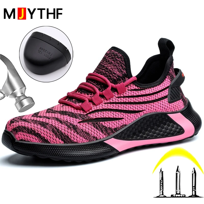 Rosarote Arbeitssicherheitsschuhe für Damen, bruchsicher, durchstichsicher, unzerstörbare Schuhe, Arbeitssneaker, Schuhe mit Stahlkappe, große Größe 35–44