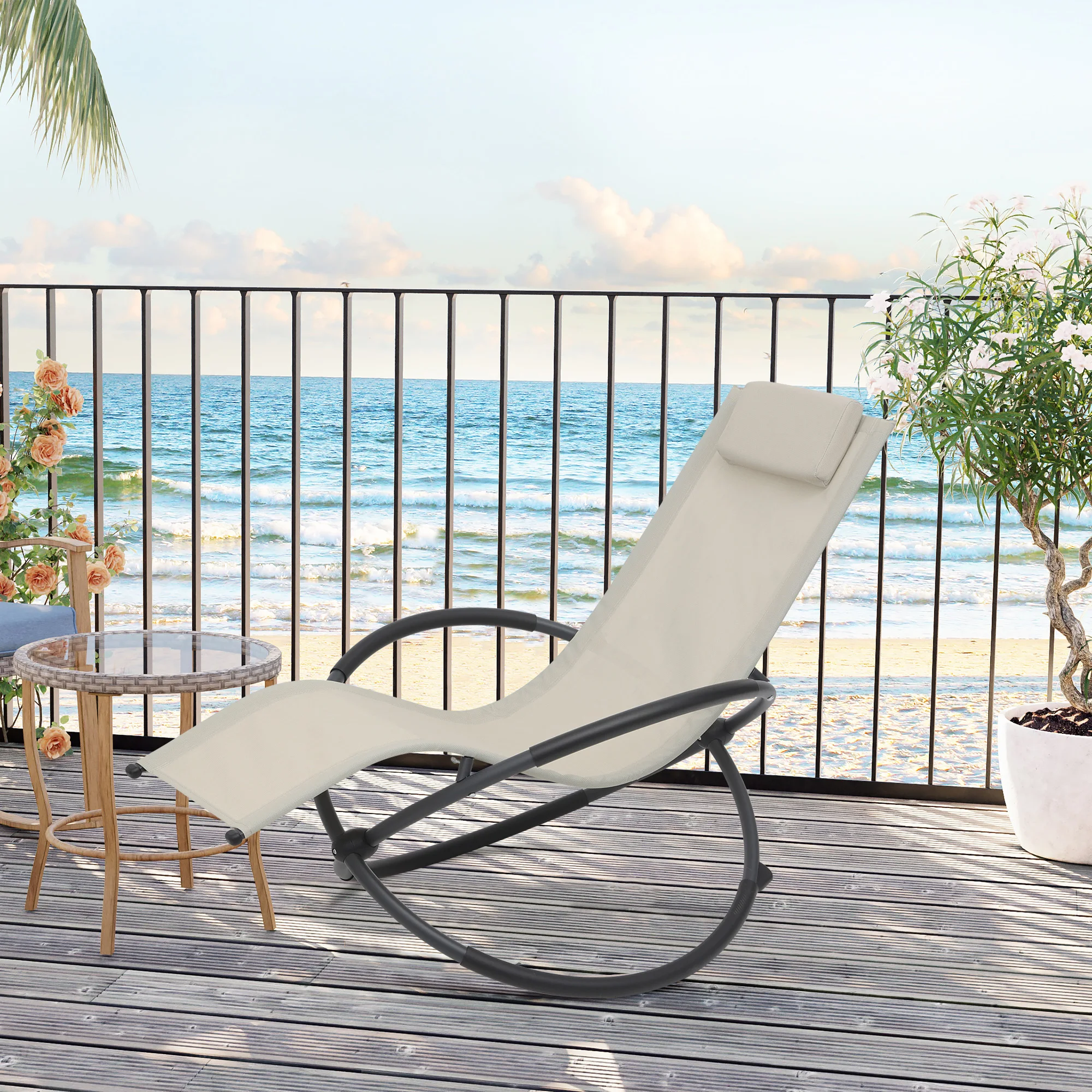 WOLTU Freizeit Outdoor Garten Sonnenliege Stuhl Bequemer Relax Schaukelstuhl Klappbarer Lounge Chair Nap Recliner Strandkorb