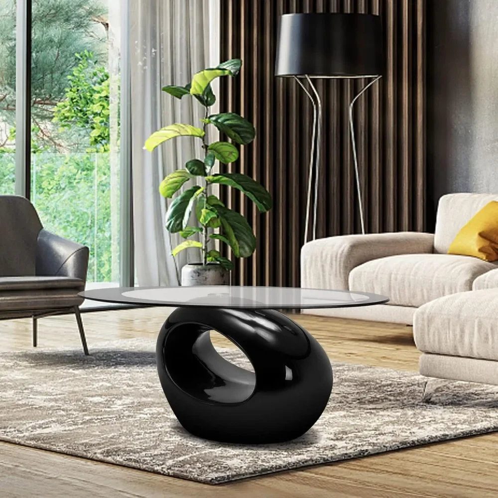 Nordischer Couchtisch aus Glas mit Hochglanz, Designer-Wohnzimmer, hohler Basis, Beistelltisch aus gehärtetem Glas, Wohnzimmer-Mitteltisch