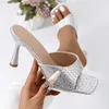Luxus Gold Silber High Heels Sandalen Frauen 2024 Slip auf Karree Sommer Hausschuhe Frau Plus Größe 43 Dünne Mit Hohen Absätzen Party schuhe