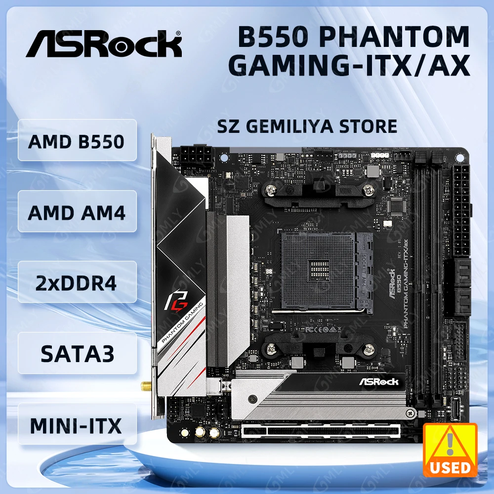 AMD B550 Motherboard ASROCK B550 PHANTOM GAMING-ITX/AX AM4 DDR4 64G Ryzen 5 5600 4700G 2600 3200G CPU PCI-E 4.0 Mini ITX Image