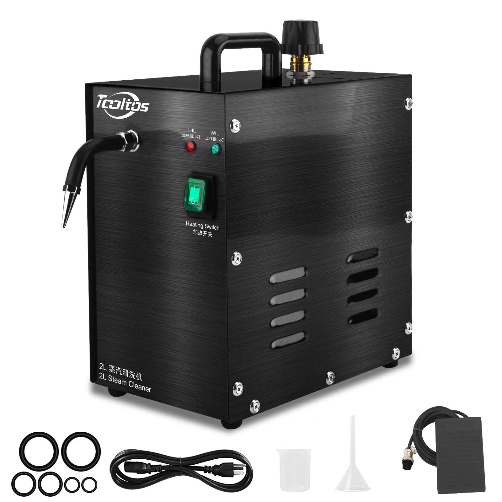 Schwarzer 1300 W Schmuck-Dampfreiniger 2 l – Hochdruck-Edelstahl-Dampfgarer mit feinmaschigem Sieb für Silber, Gold, Diamanten Image