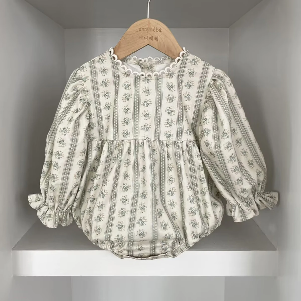 Vintage Neugeborenen Baby Mädchen Strampler Frühling Floral Streifen Baby Strampler Säuglings Body Kleinkind Onepiece Leinen Baby Kleidung Image