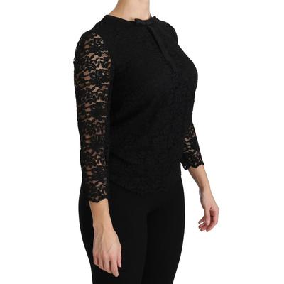 Dolce & Gabbana Damen Schwarze Spitzen Langarm-Nylonbluse Image