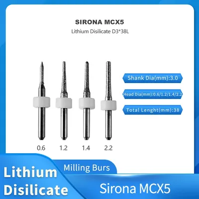 Sirona MCX5 Lithium Disilicate Milling Burs for Dental Emax D3*0.6mm/1.2mm/1.4mm/2.2mm Milling