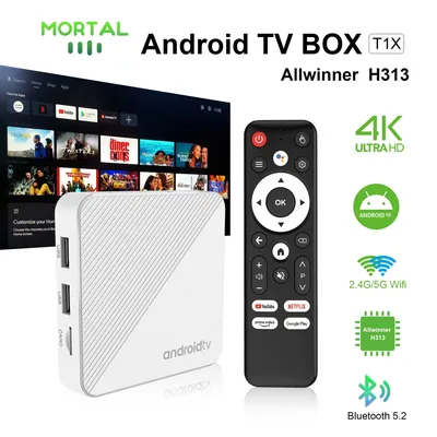 Andriod 14 TV Box Mortal T1X Voice Control WIFI6 1000M 8K 4K Ultra HD Allwinner H313 Free & Live TV