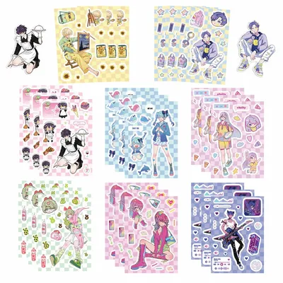 8 Sheets Kawaii Anime Cartoon Character Waterproof Graffiti Stickers for Helmet Bicycle Hand Account Pencil Case Decals