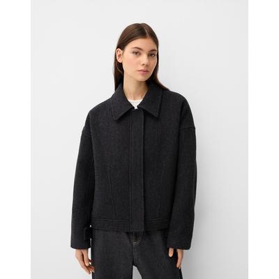 Bershka Short Manteco Wool Blend Coat Women M-L Grey