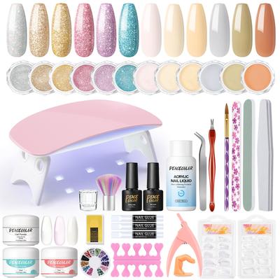 TEMU Peacecolor Acrylic Powder Set Glitter Nail Powder With Nail Lamp Acrylic Liquid Nail Glue Nail Tips For Acrylic Nail Gel Extension Manicure Tools Kit Image